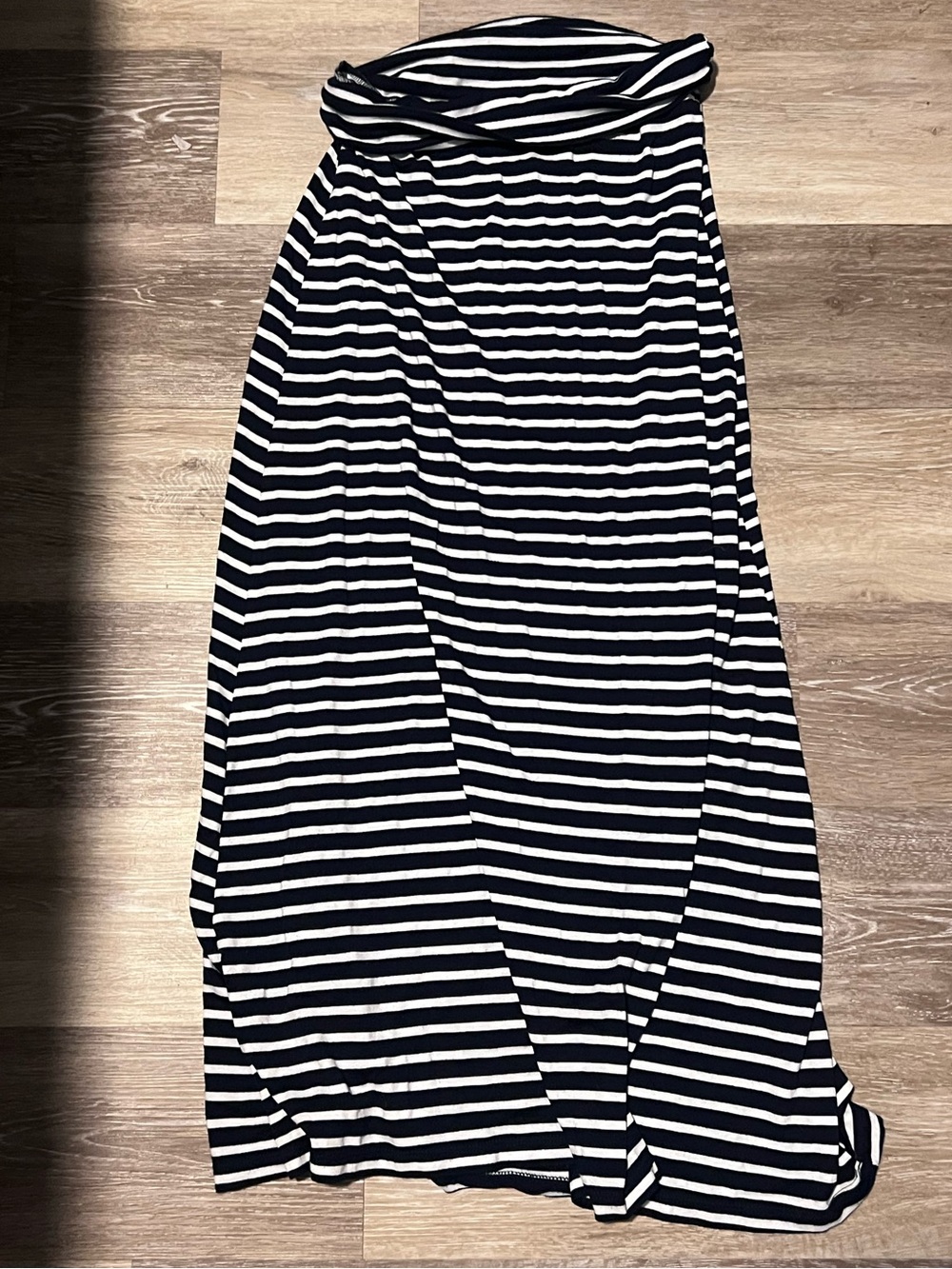 A.N. Designs Women's navy and White Striped Maxi Skirt • small